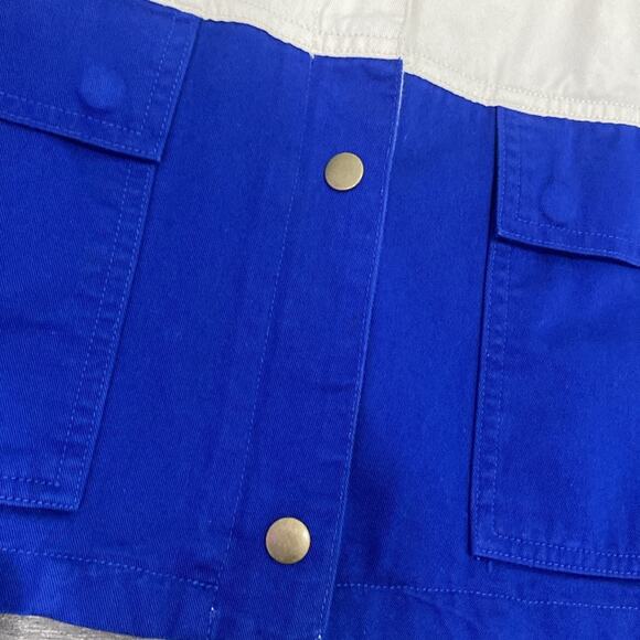 J. CREW Canvas Anorak Jacket Womens Sz XS Blue Cream Hooded Preppy Color Block - Picture 7 of 8